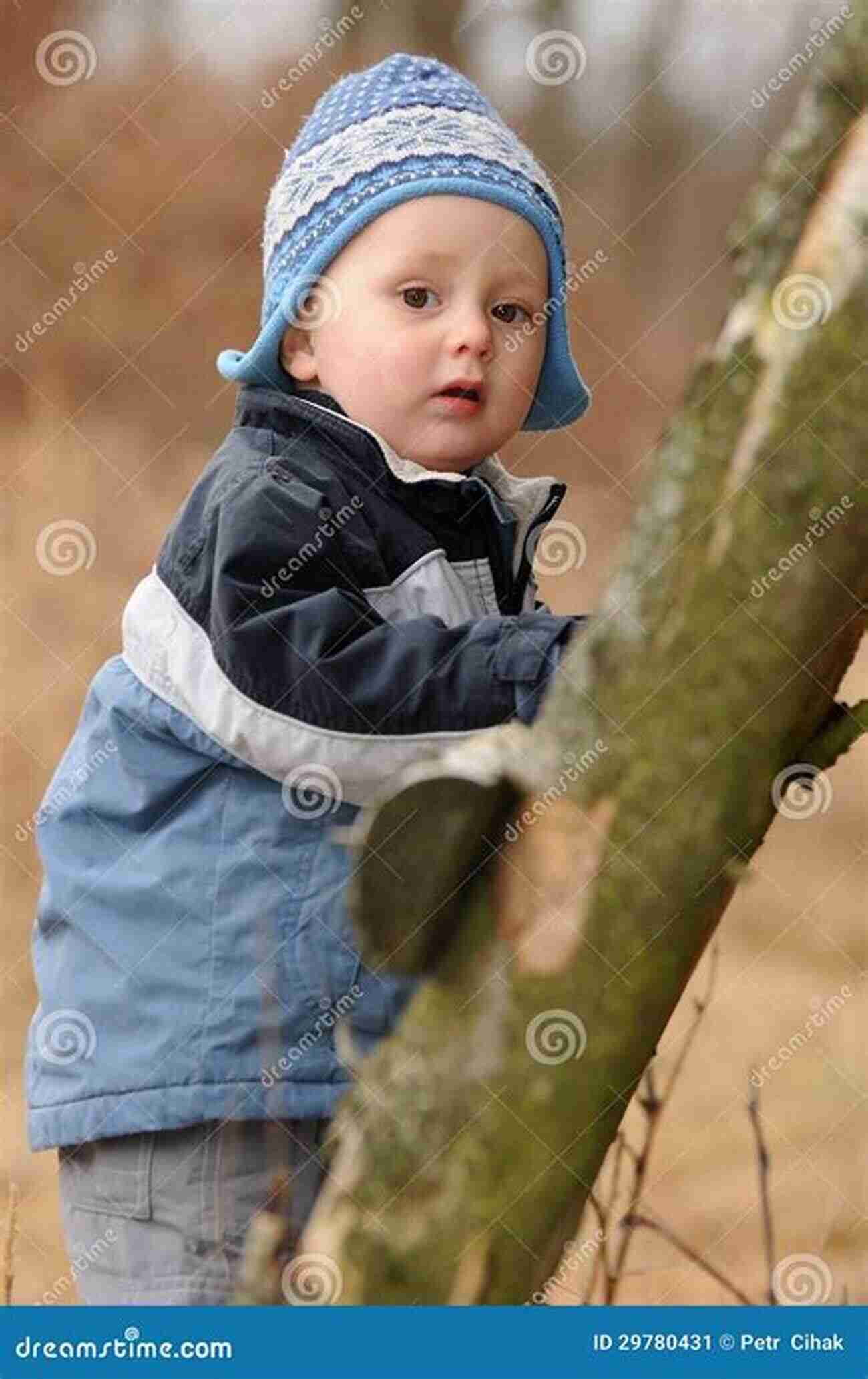 Curious Boy Standing By A Tree In A Forest A Boy Is Not A Ghost