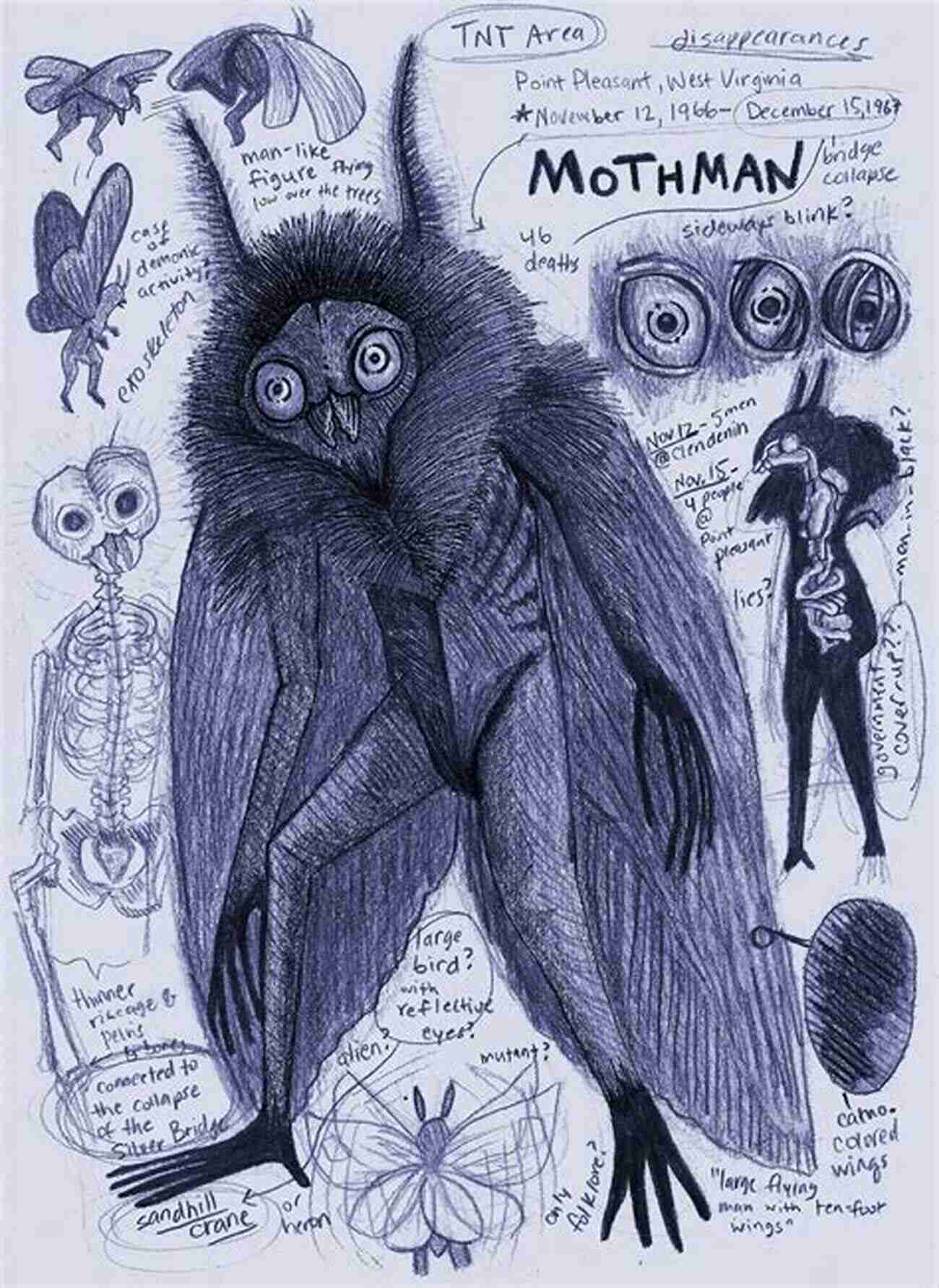 Drawing Of The Mothman West Virginia Ghost Stories Legends And Haunts