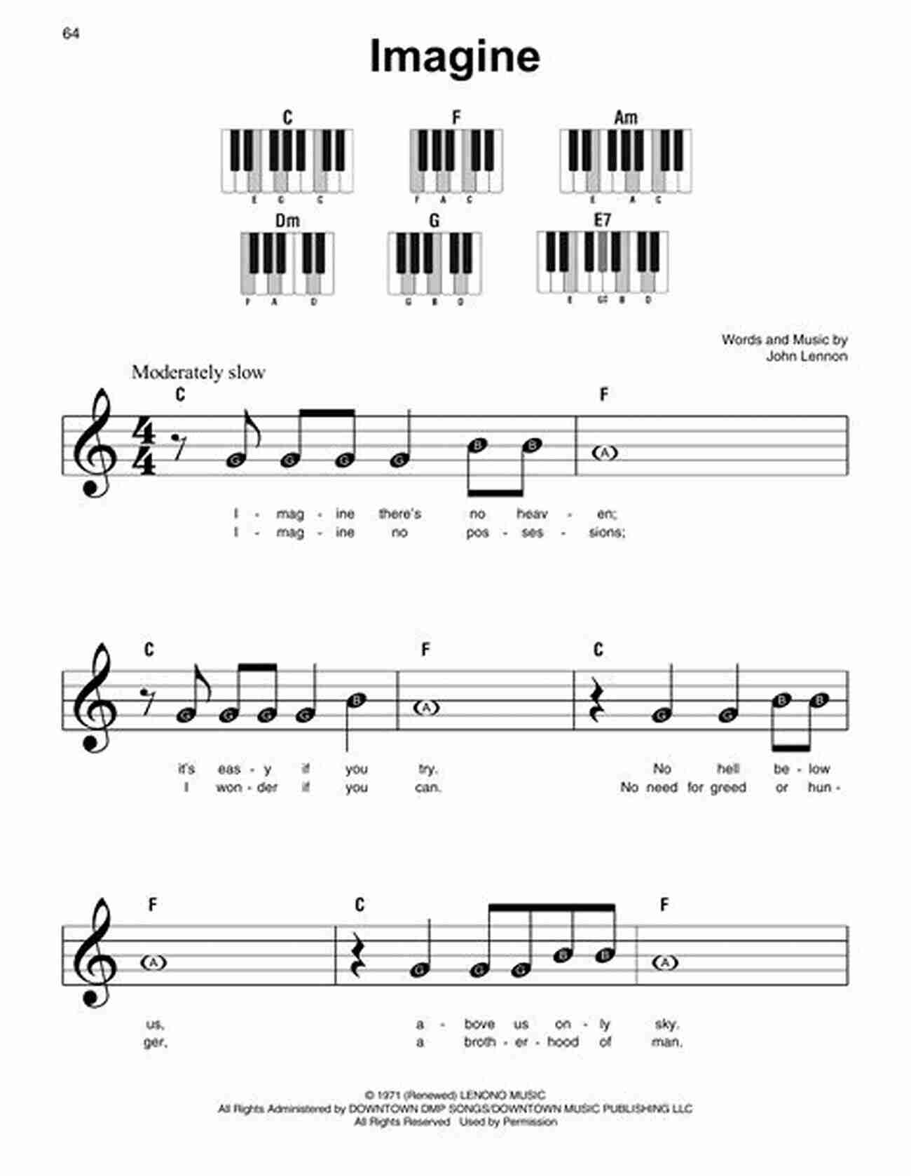 Imagine John Lennon Sheet Music More Simple Songs: The Easiest Easy Piano Songs