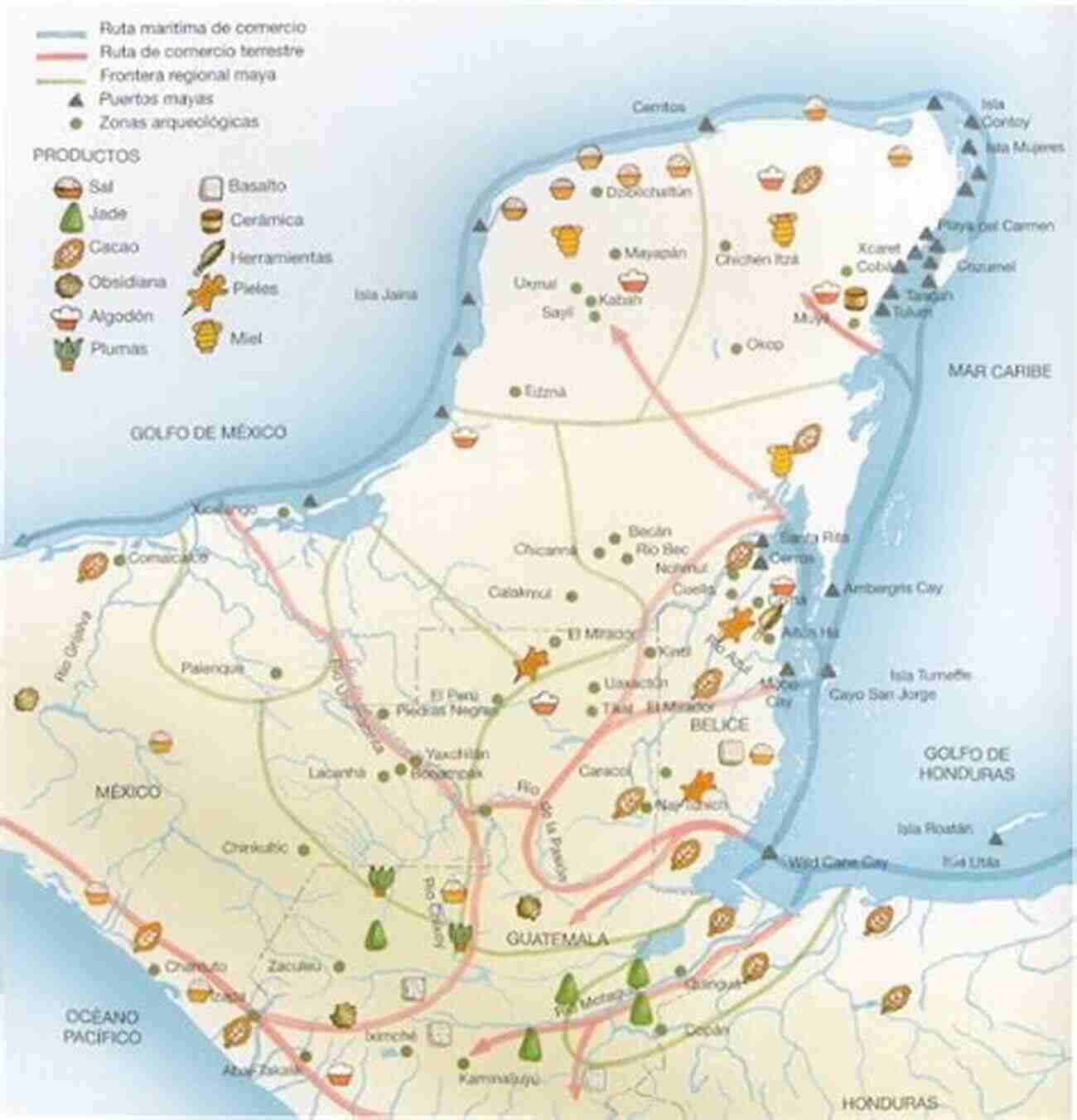 Map Depicting Mayan Maritime Routes Mayan Mariners (Waves Of Reflections)